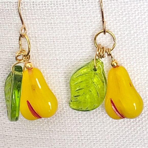 New Glass Pear Fruit Dangling Handmade Artisan Gifts Earrings Cute Mini Summer - Picture 5 of 5